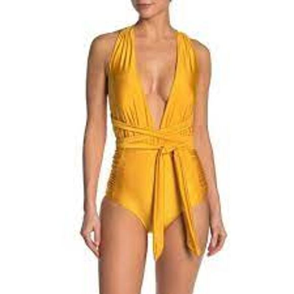 Nicole Miller Women's Swimsuit Size XL Yellow Convertible One Piece Side Ruching - Picture 1 of 11
